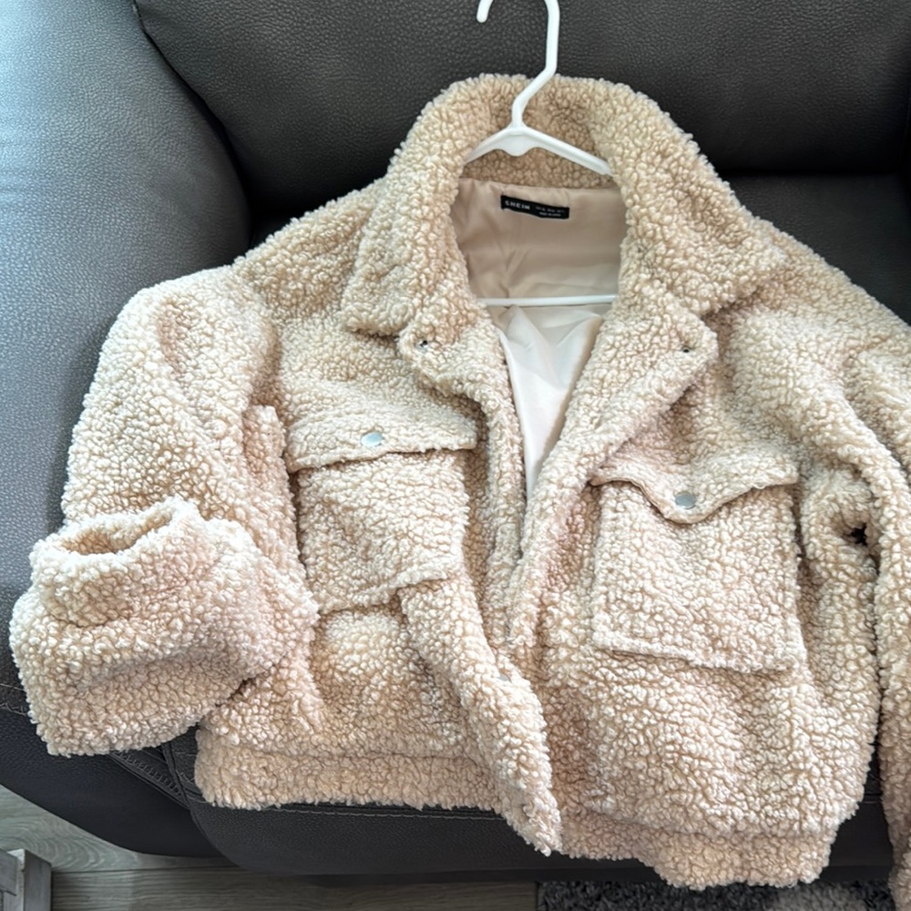 SHEIN Cream Teddy Jacket Plush Warmth